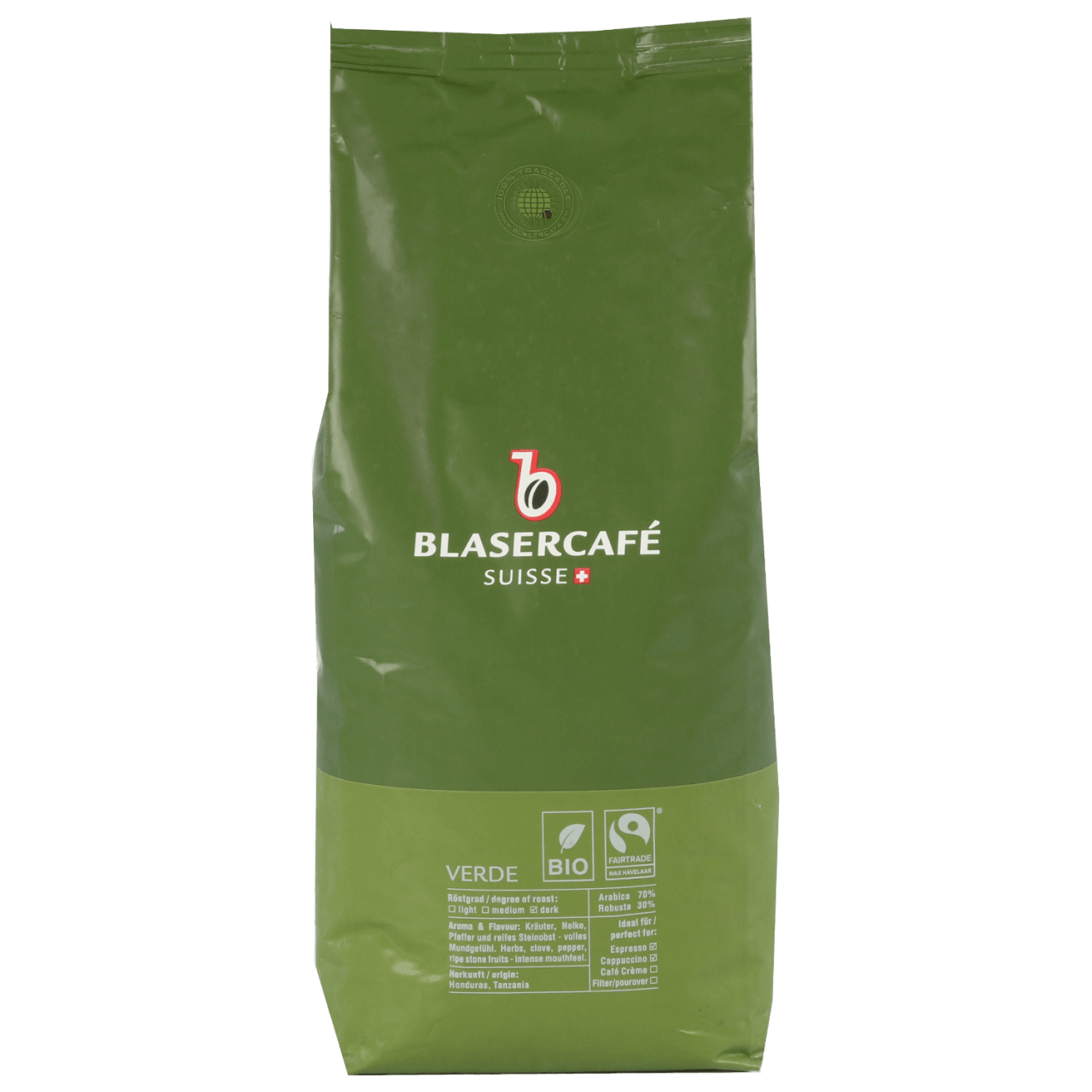 Blasercafé Verde Bio Faitrade Bohnen für Kaffee und Espresso 1kg
